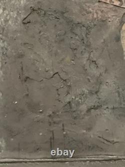 Tableau ancien huile composition mixte sculpture portrait enfant motif moulures