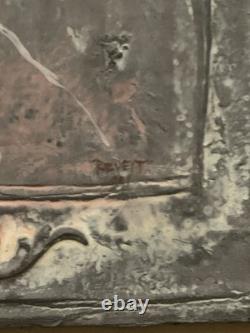 Tableau ancien huile composition mixte sculpture portrait enfant motif moulures