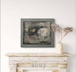 Tableau ancien huile composition mixte sculpture portrait femme mélancolie