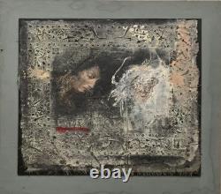Tableau ancien huile composition mixte sculpture portrait femme mélancolie