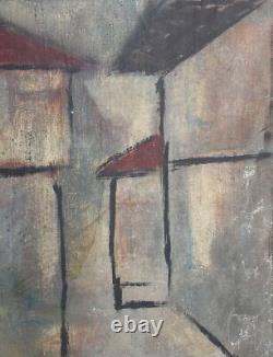 Tableau ancien huile cubiste paysage urbain