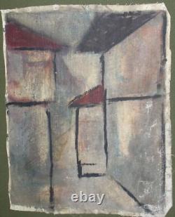 Tableau ancien huile cubiste paysage urbain