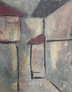 Tableau ancien huile cubiste paysage urbain