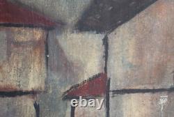 Tableau ancien huile cubiste paysage urbain