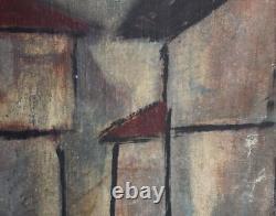 Tableau ancien huile cubiste paysage urbain