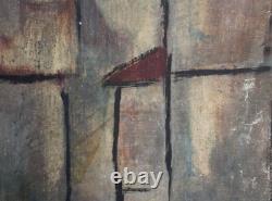 Tableau ancien huile cubiste paysage urbain