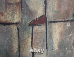 Tableau ancien huile cubiste paysage urbain