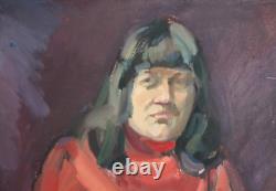 Tableau ancien huile européen portrait de femme signé
