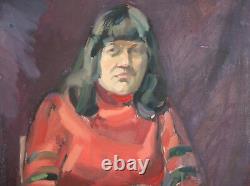Tableau ancien huile européen portrait de femme signé