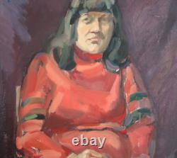 Tableau ancien huile européen portrait de femme signé