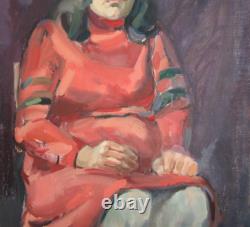 Tableau ancien huile européen portrait de femme signé