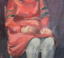Tableau ancien huile européen portrait de femme signé