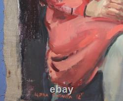 Tableau ancien huile européen portrait de femme signé