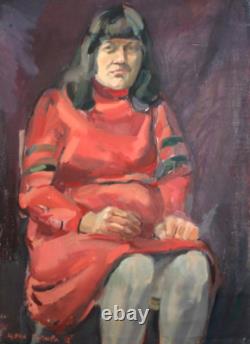 Tableau ancien huile européen portrait de femme signé
