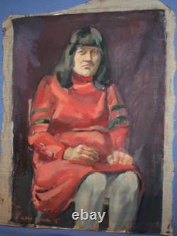 Tableau ancien huile européen portrait de femme signé