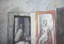 Tableau ancien huile européen portrait nude