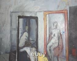 Tableau ancien huile européen portrait nude