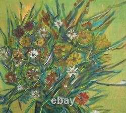 Tableau ancien huile expressionniste fleurs nature morte