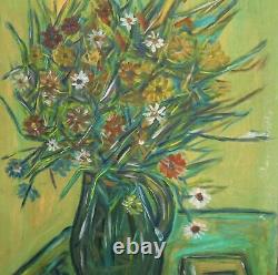 Tableau ancien huile expressionniste fleurs nature morte