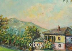 Tableau ancien huile expressionniste paysage village