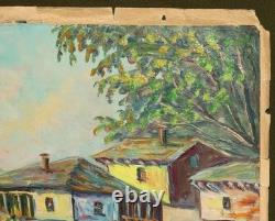 Tableau ancien huile expressionniste paysage village