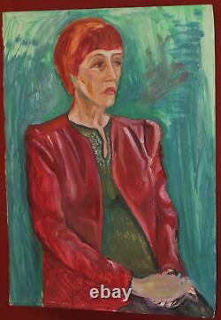 Tableau ancien huile expressionniste portrait de femme