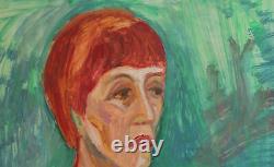 Tableau ancien huile expressionniste portrait de femme