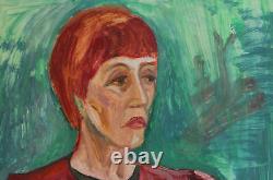 Tableau ancien huile expressionniste portrait de femme