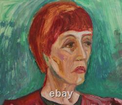 Tableau ancien huile expressionniste portrait de femme