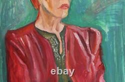 Tableau ancien huile expressionniste portrait de femme