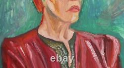 Tableau ancien huile expressionniste portrait de femme