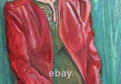 Tableau ancien huile expressionniste portrait de femme