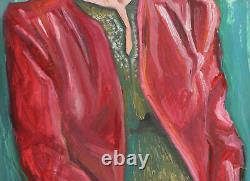 Tableau ancien huile expressionniste portrait de femme