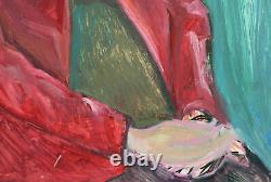 Tableau ancien huile expressionniste portrait de femme