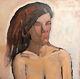 Tableau ancien huile expressionniste portrait de femme nue