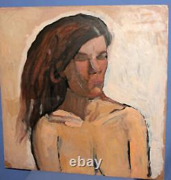 Tableau ancien huile expressionniste portrait de femme nue