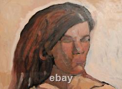 Tableau ancien huile expressionniste portrait de femme nue