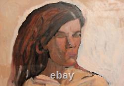 Tableau ancien huile expressionniste portrait de femme nue