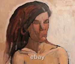 Tableau ancien huile expressionniste portrait de femme nue