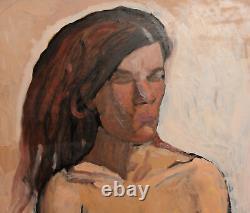 Tableau ancien huile expressionniste portrait de femme nue