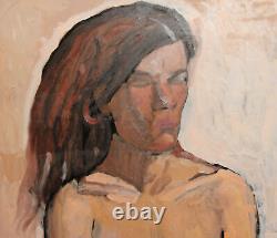 Tableau ancien huile expressionniste portrait de femme nue