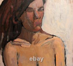 Tableau ancien huile expressionniste portrait de femme nue