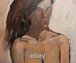 Tableau ancien huile expressionniste portrait de femme nue