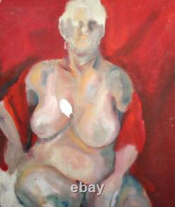 Tableau ancien huile expressionniste portrait femme nue