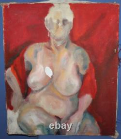 Tableau ancien huile expressionniste portrait femme nue