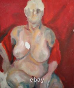 Tableau ancien huile expressionniste portrait femme nue