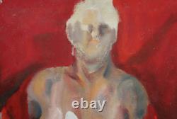 Tableau ancien huile expressionniste portrait femme nue