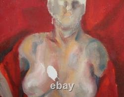 Tableau ancien huile expressionniste portrait femme nue