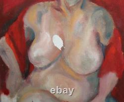 Tableau ancien huile expressionniste portrait femme nue