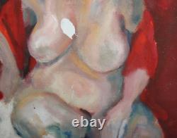 Tableau ancien huile expressionniste portrait femme nue